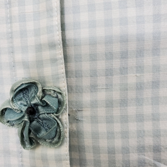 Noviello-Bloom Green/White Checked 100% Silk Vintage Jacket, Size 10. - Picture 8 of 16